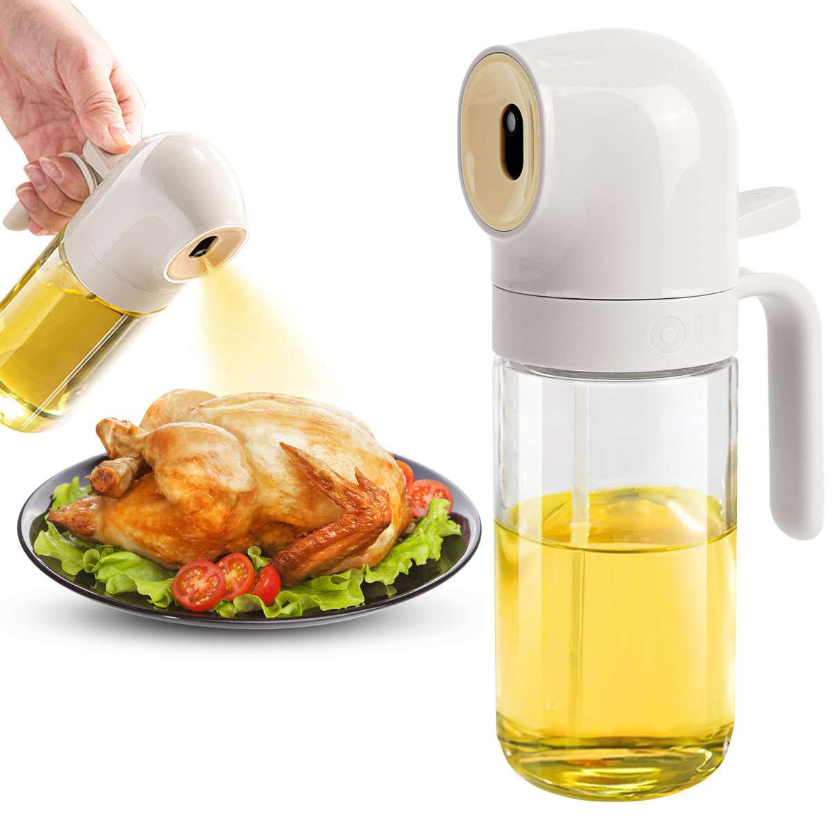 Oil Sprayer for Cooking, 250ml/8.4oz Refillable Glass Olive Oil Dispenser Spray Bottle for Kitchen, Food-grade Oil Mister for Air Fryer, Salad, Frying, BBQ